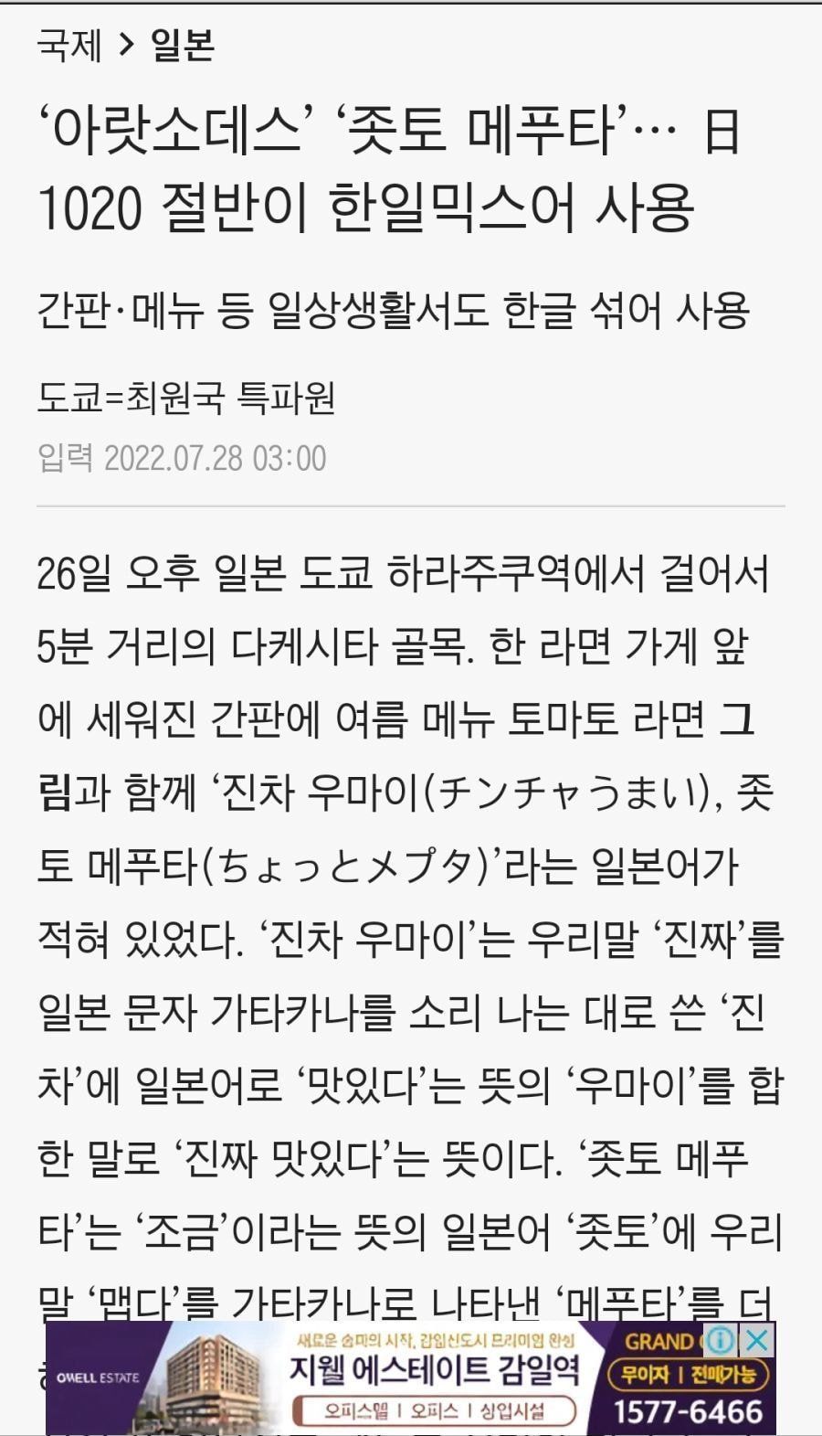 요즘 1020 절반이 한일믹스어를 사용한다는 일본