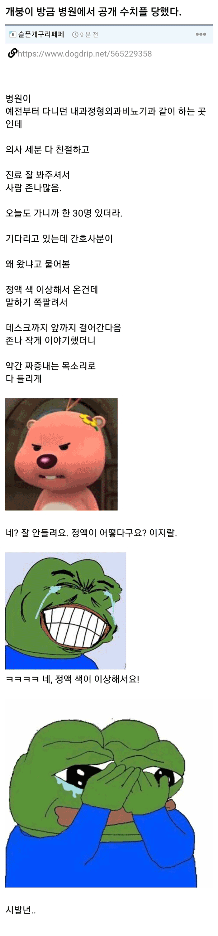 병원에서 공개 수치플 당했다