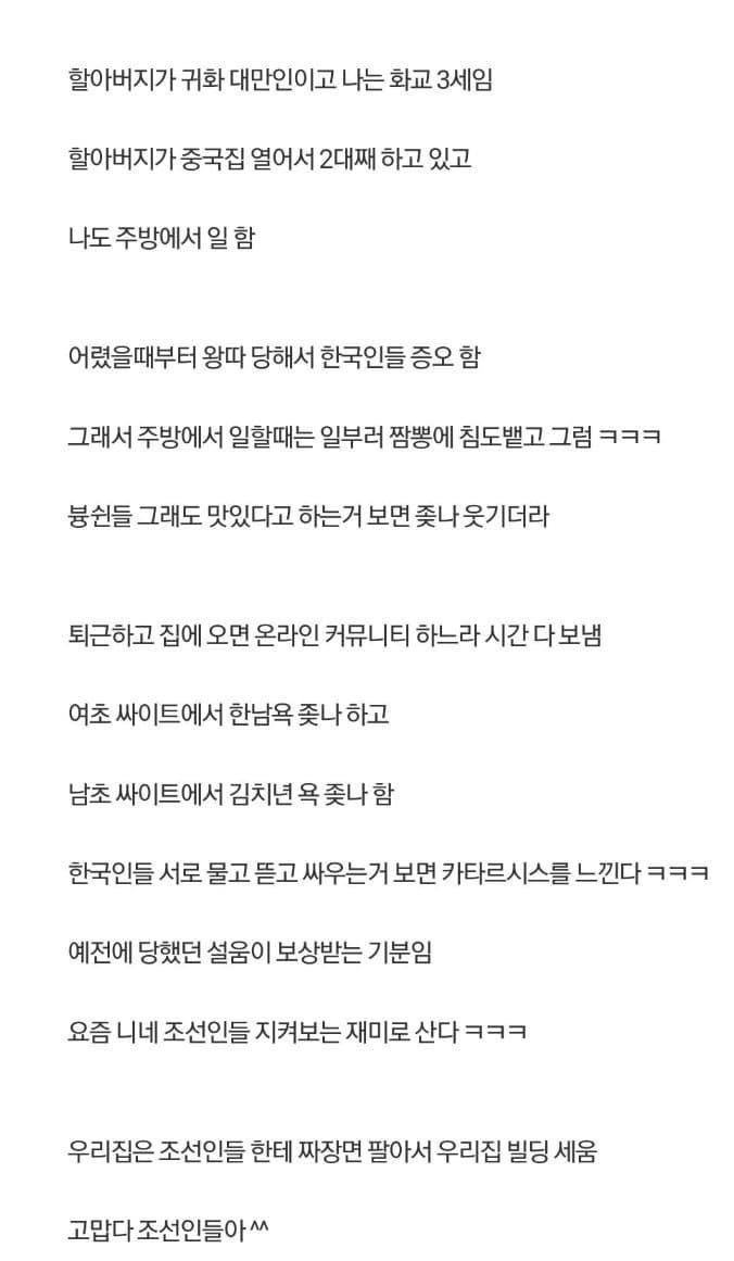 한국이 너무 싫은 화교 3세