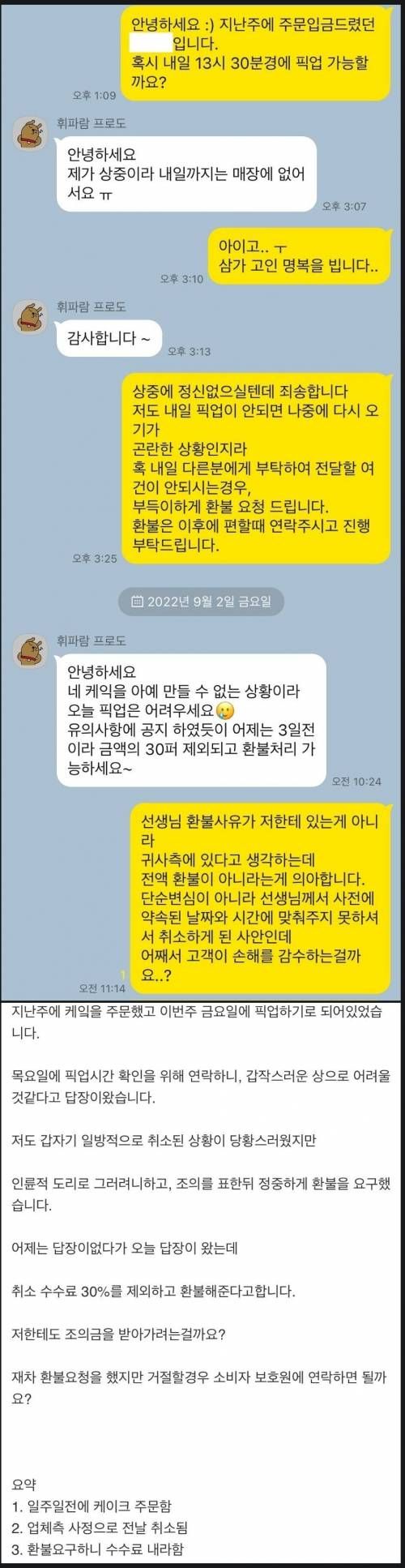 논란의 케이크 환불사유