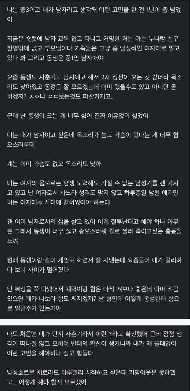 남동생 질투하는 여중생