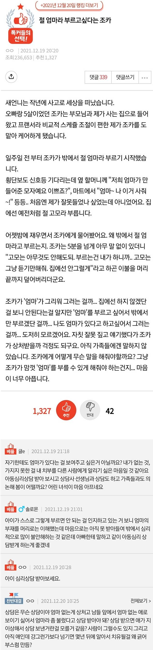 절 엄마라 부르고 싶다는 조카