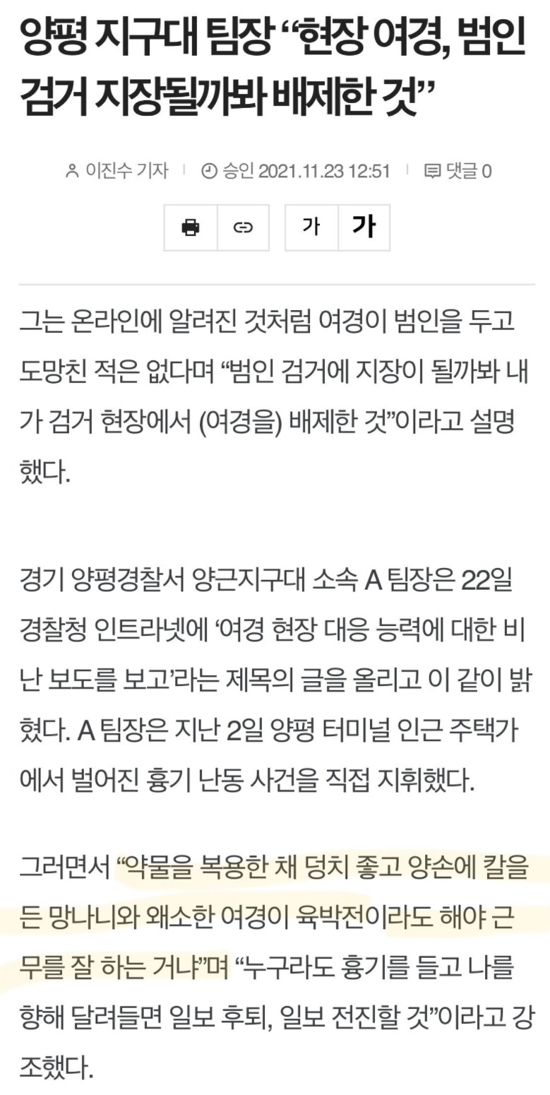 양평 지구대 팀장의 쉴드