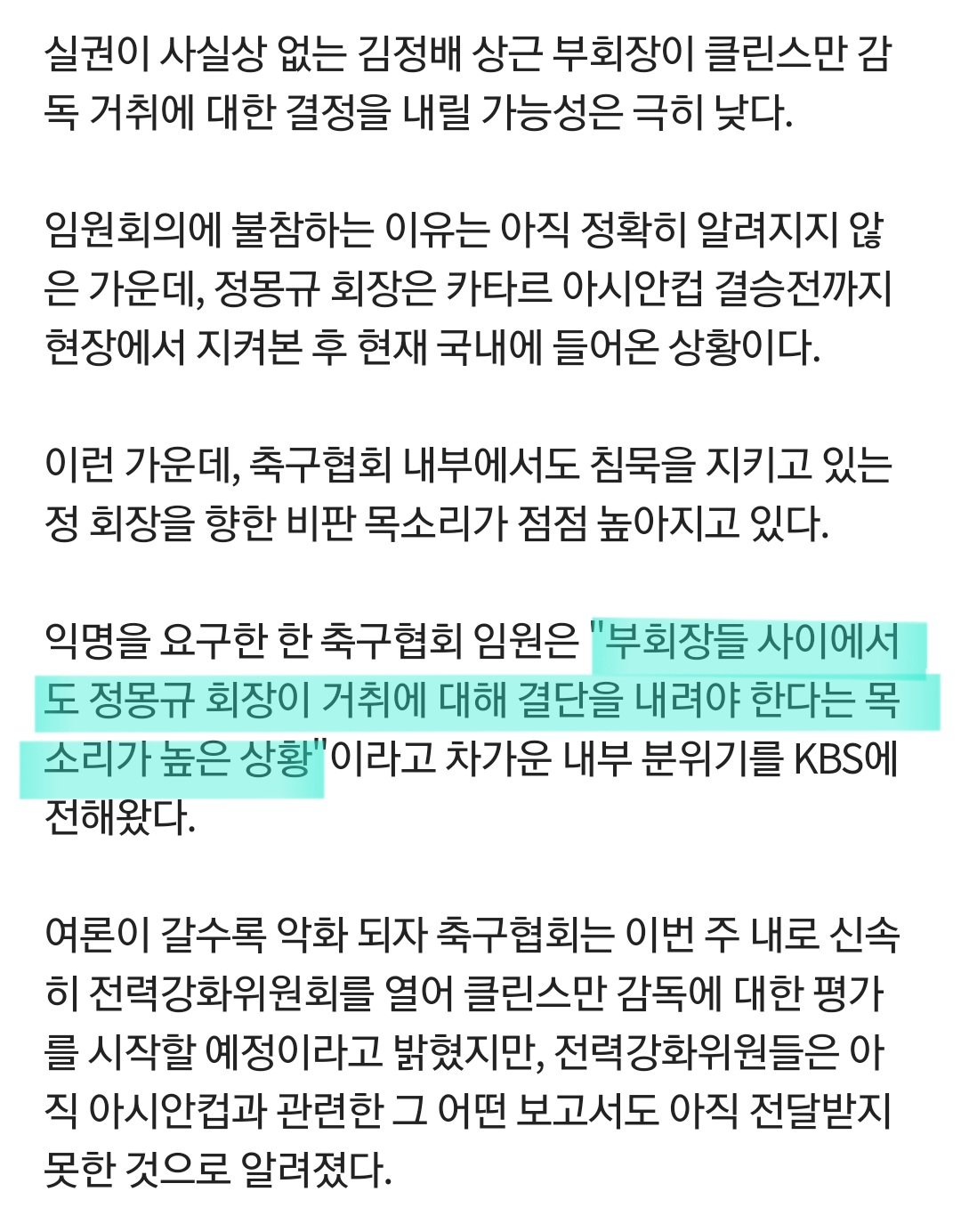 정몽규 임시 임원회의 빤스런한 이유