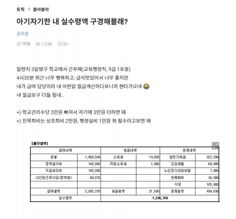 9급 공무원 실수령 금액