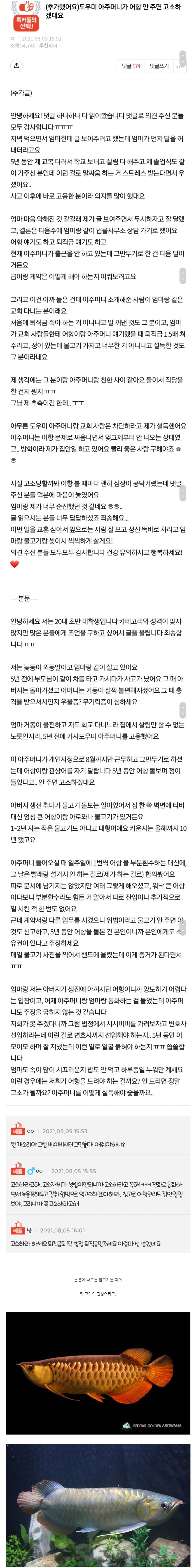 도우미 아줌마가 어항 안 주면 고소하겠대요