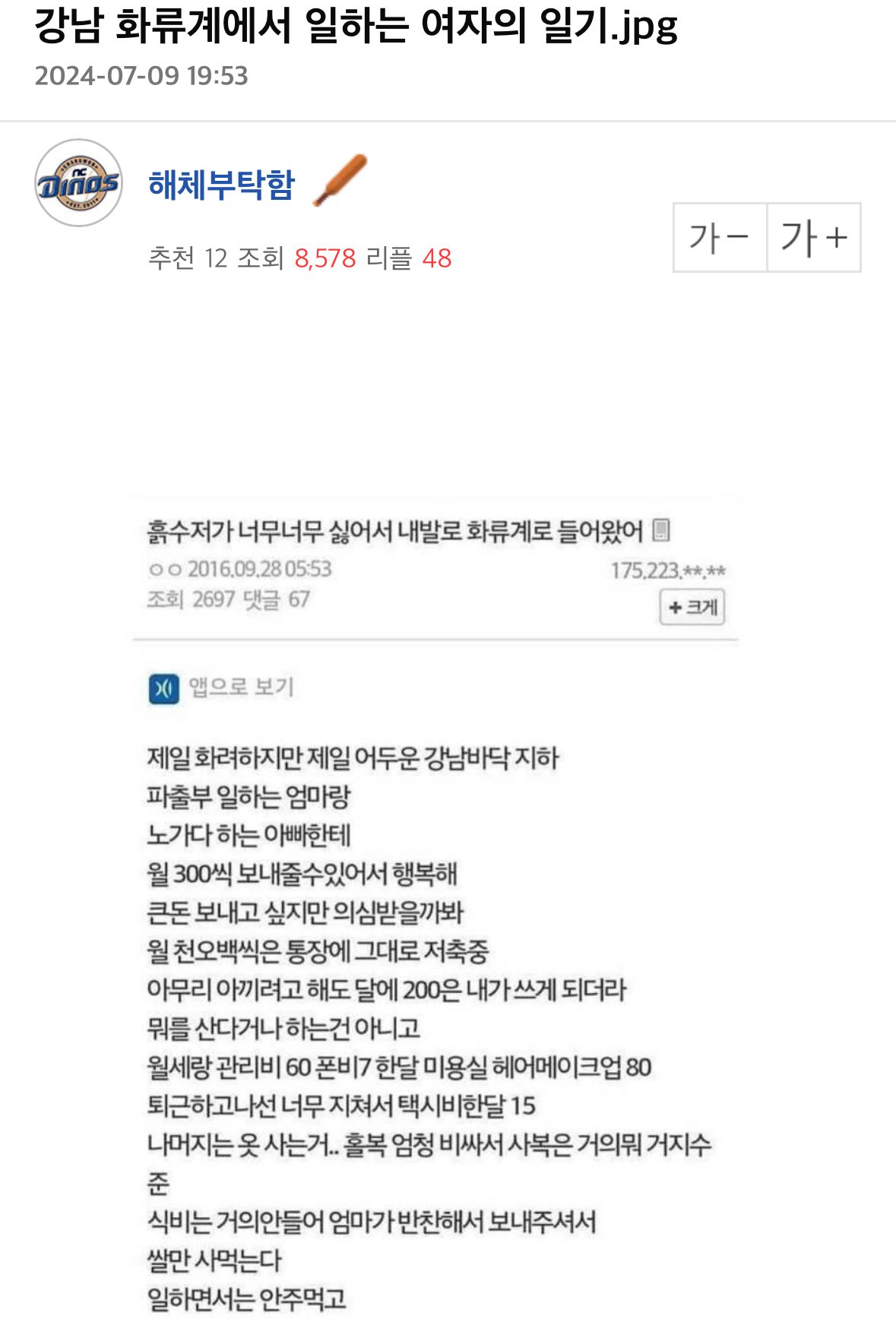 강남 화류계에서 일하는 여자 일기