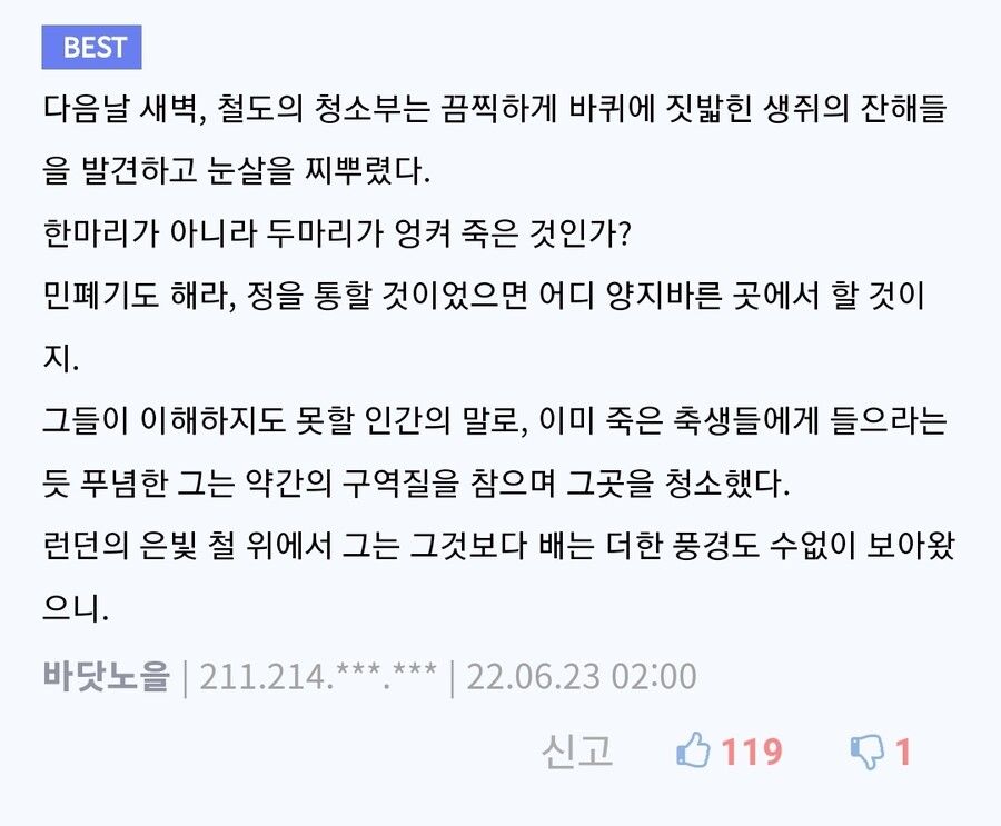 시골쥐와 서울쥐 댓글 문학 걸작선