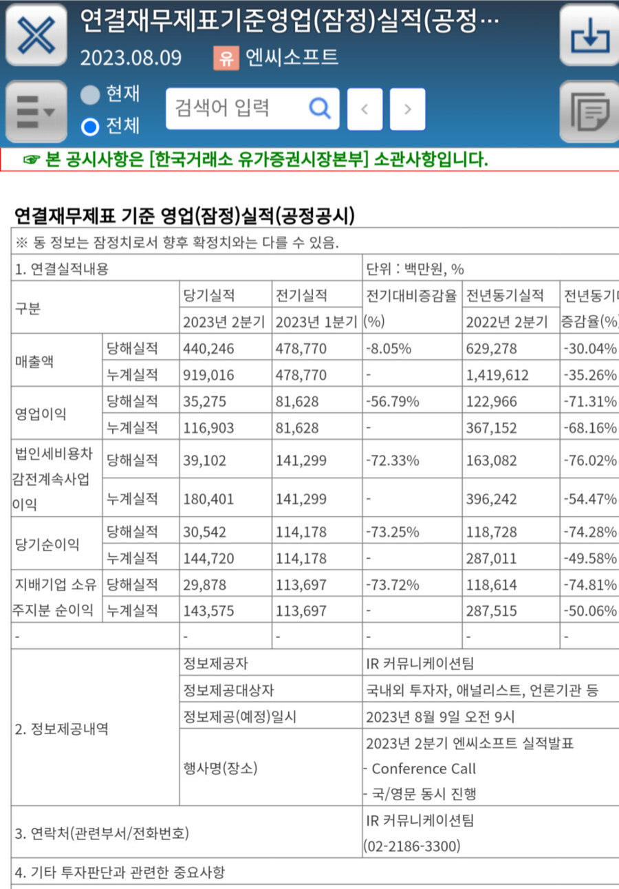 엔씨소프트 2분기 영업이익