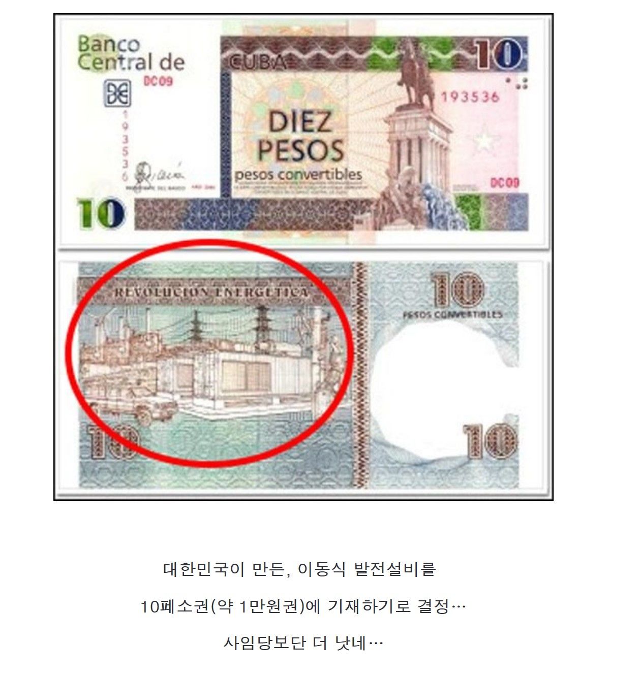 쿠바 화폐에 등장한 국뽕